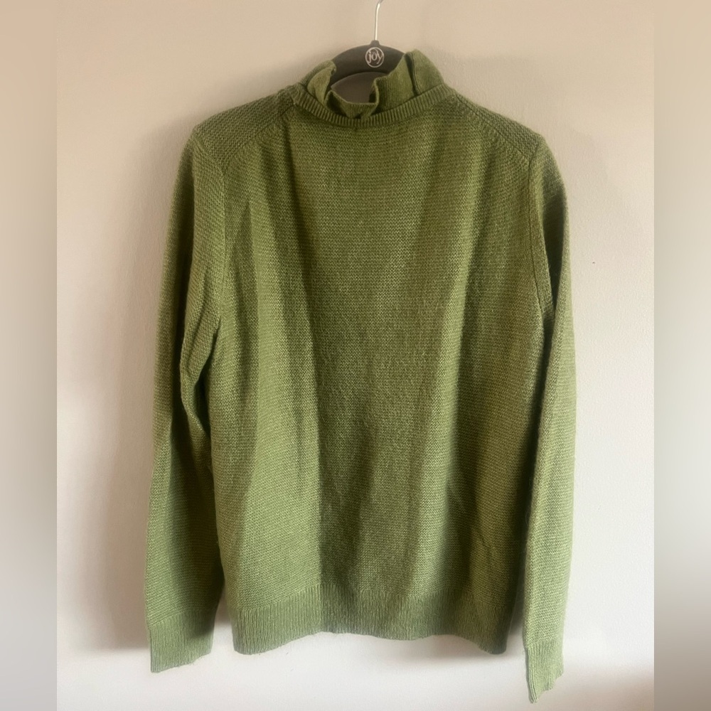 J.Crew Olive Green Ruffled Collar alpaca blend Sweater size L - Picture 2 of 7